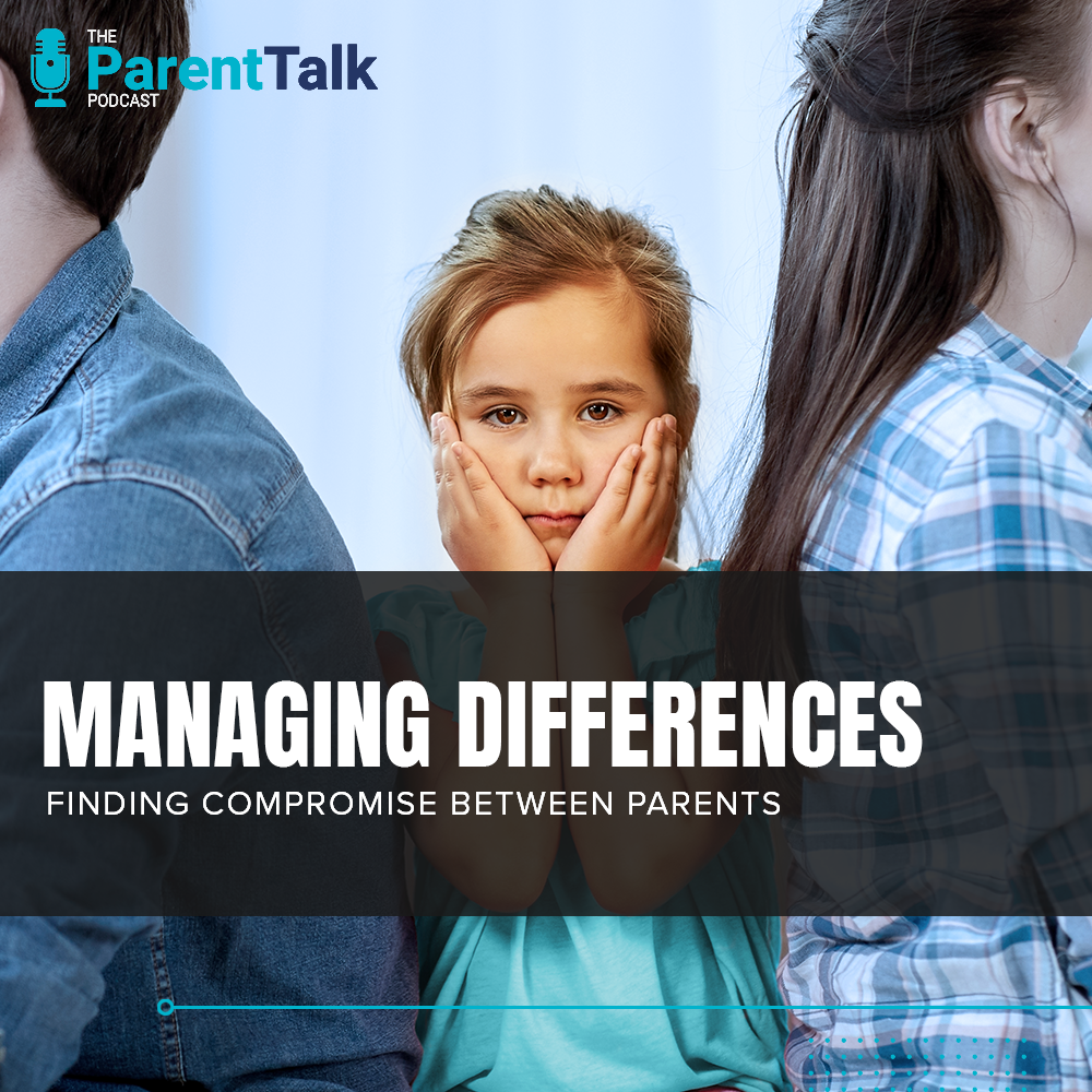 Parental Differences. A child sits between two fighting parents.