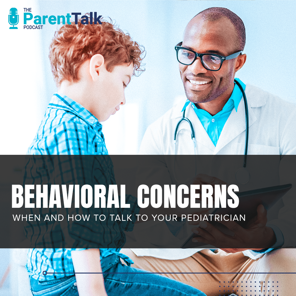 Talking to your pediatrician about behavioral concerns. A young boy talks to a supportive pediatrician.