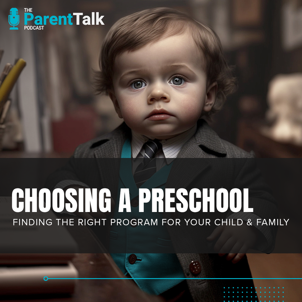 Choosing a Preschool. A young child in vintage attire stands by a desk with writing utensils.