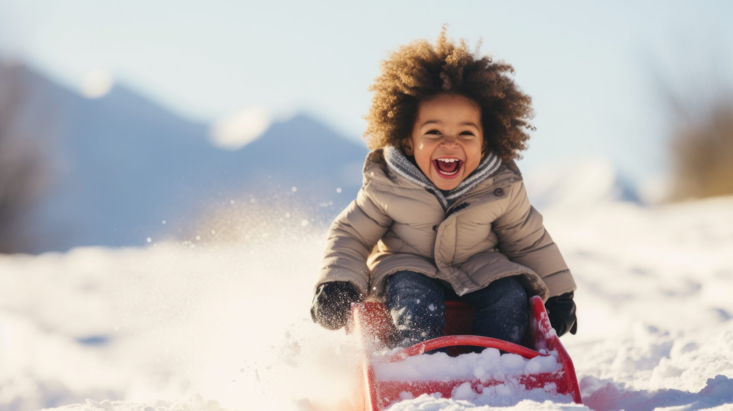Cold does not cause colds. A happy child sleds through the snow. Enjoy your winter.